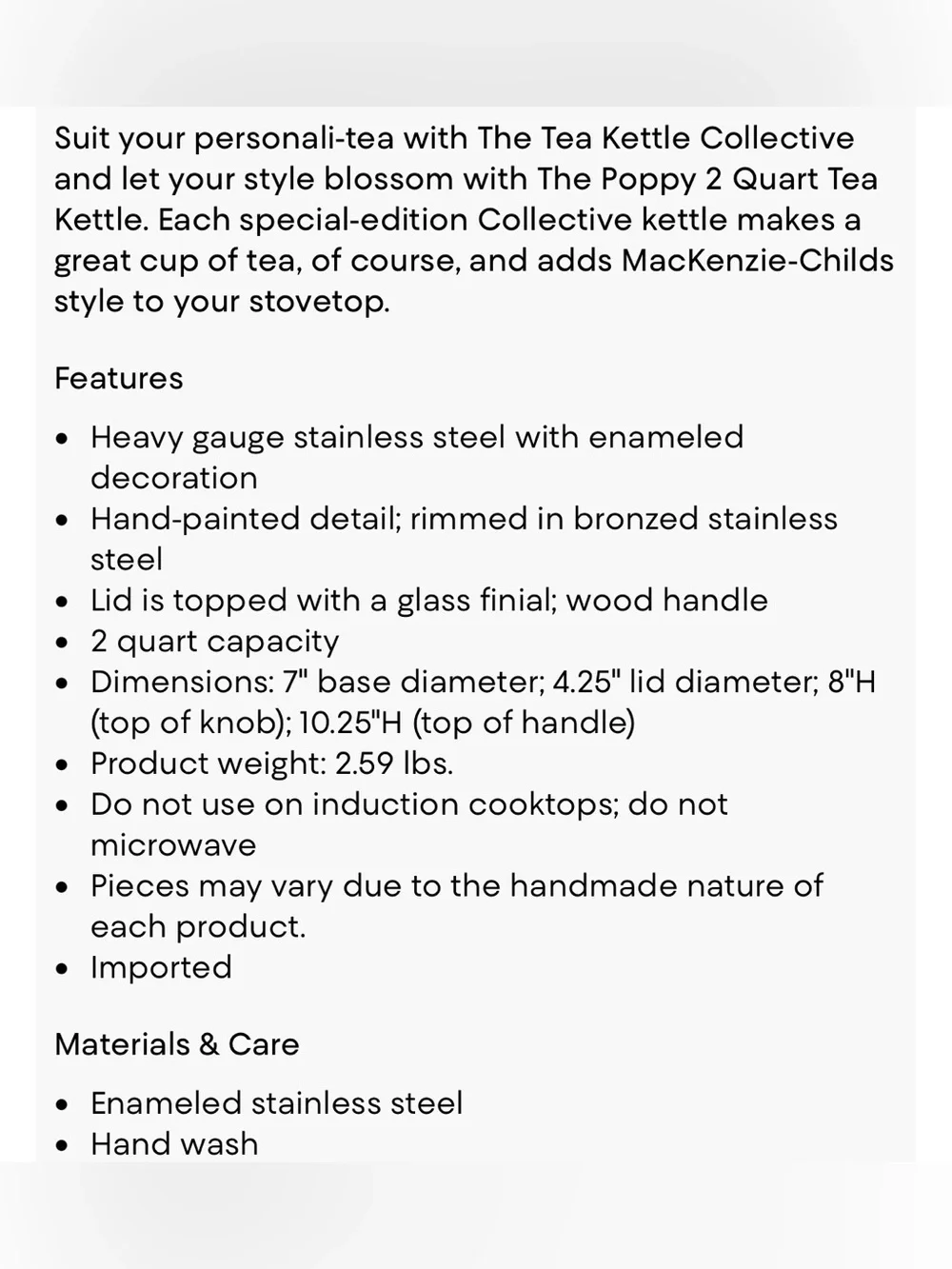 Mackenzie-Childs Poppies Tea Kettle